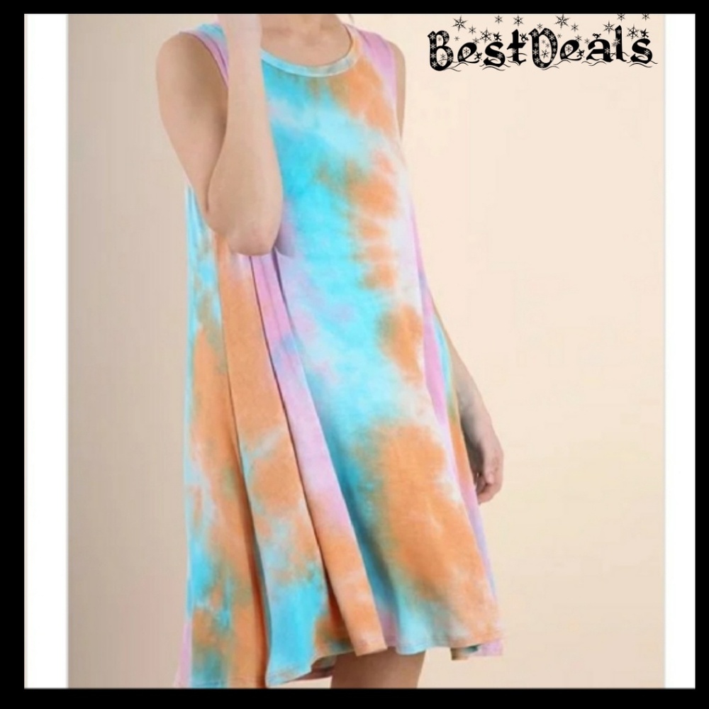 Tie Dye Print Sleeveless Shift Dress - Picture 1 of 3